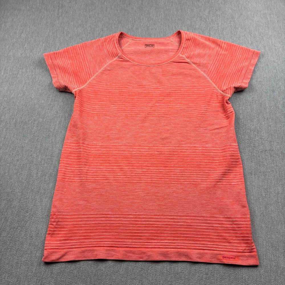 Patagonia Shirt Womens XL Pink Striped Short Sleeve Stretch Casual Crew Top